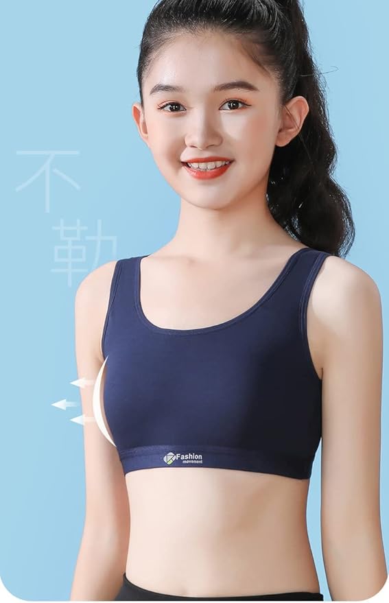 Herepai Big Girls' Sports Bra with Breathable Pads Teens Cotton Training Bras