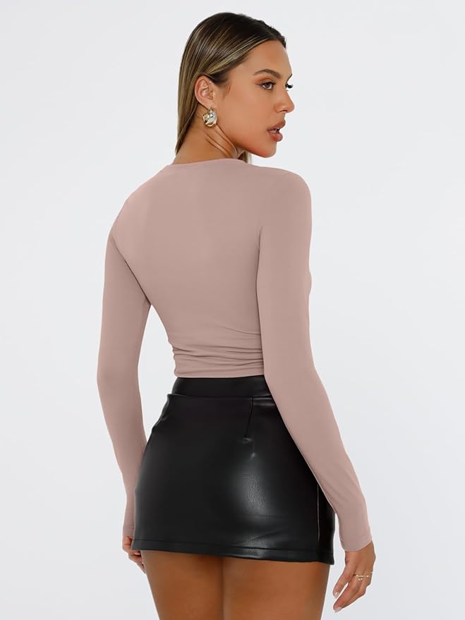 Trendy Queen Womens Long Sleeve T Shirts Fall Fashion 2026 Basic Crop Tops Going Out Outfits Y2k Clothes
