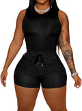 HBQ Women 2 Piece Outfits Sleeveless Tank Tops Biker Short Workout Jogger Sets Summer