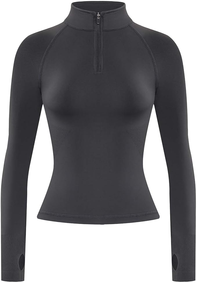 AUROLA Influence Workout Jacket for Women, Half Zip Cropped Slim Fit Long Sleeve Yoga Jackets Athletic Top with Thumb Holes