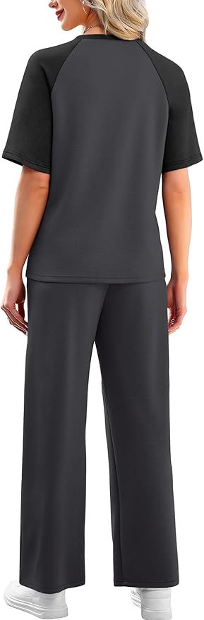 WIHOLL 2 Piece Sets for Women Resort Wear Travel Vacation Outfits Summer Short Sleeve Lounge Sets