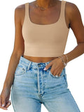 REORIA Women’s Sexy Square Neck Double Lined Seamless Sleeveless Cropped Tank Yoga Crop Basic Tops