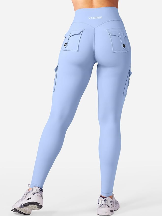YEOREO CoreFlex Workout Cargo Leggings with Pockets for Women Hidden Scrunch Butt Lifting Leggings Gym Yoga Pants