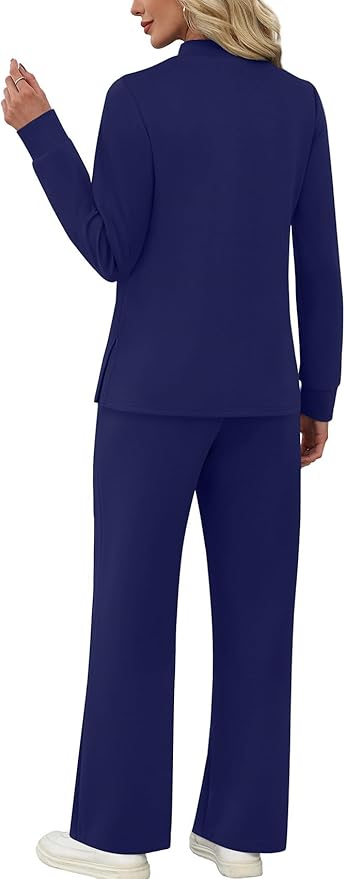 WIHOLL Two Piece Sets for Women Spring Travel Vacation Outfits 2026 Long Sleeve Lounge Sets Side Slit Wide Leg Pants S-3XL