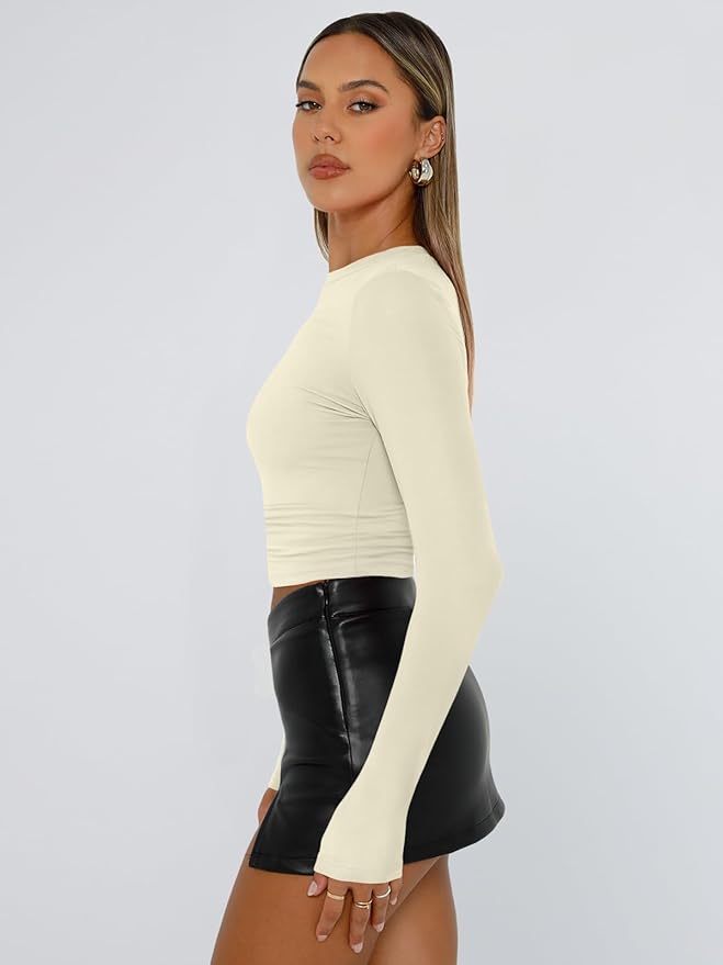 Trendy Queen Womens Long Sleeve T Shirts Fall Fashion 2026 Basic Crop Tops Going Out Outfits Y2k Clothes