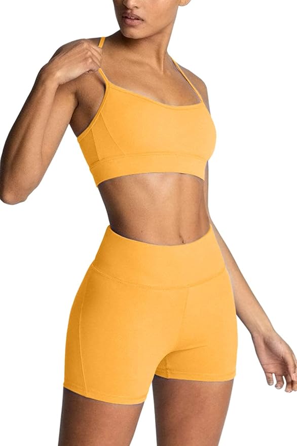 IMEKIS Women's Workout Sets 2 Piece Yoga Outfit High Waisted Biker Shorts Leggings Sports Bra Gym Fitness Clothes Tracksuit