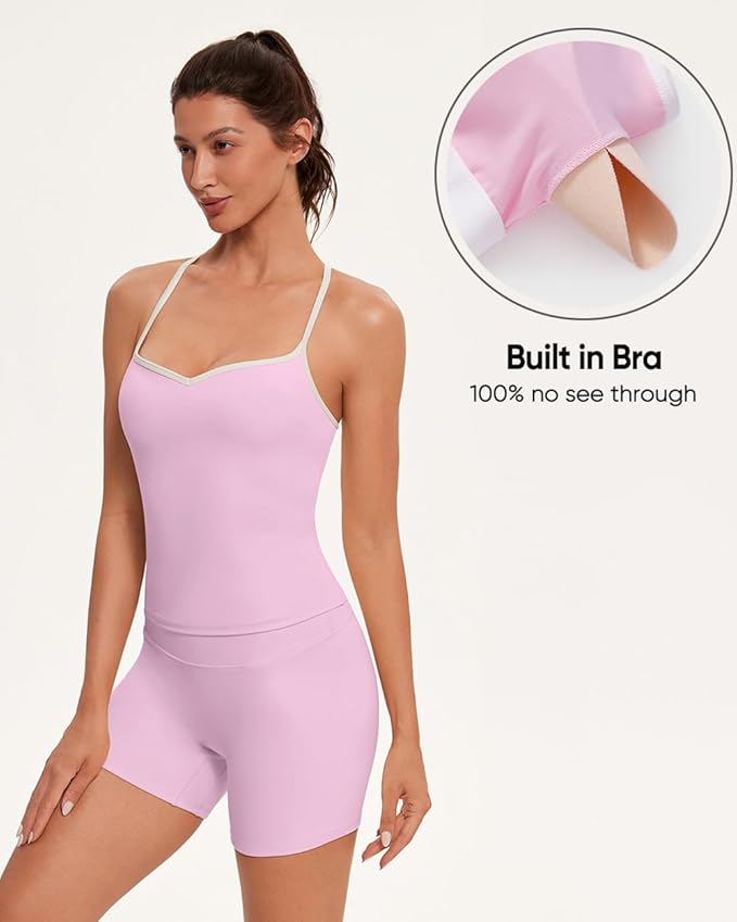 OMKAGI Sports Bras for Women Cute Sweetheart Neck Workout Tank Tops Open Back Yoga Bra Top