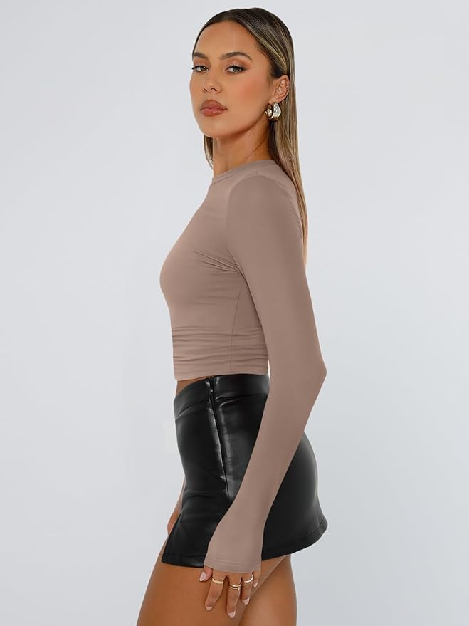 Trendy Queen Womens Long Sleeve T Shirts Fall Fashion 2026 Basic Crop Tops Going Out Outfits Y2k Clothes