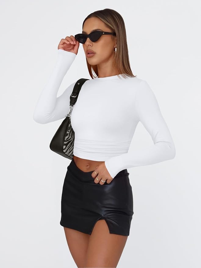 Trendy Queen Womens Long Sleeve T Shirts Fall Fashion 2026 Basic Crop Tops Going Out Outfits Y2k Clothes