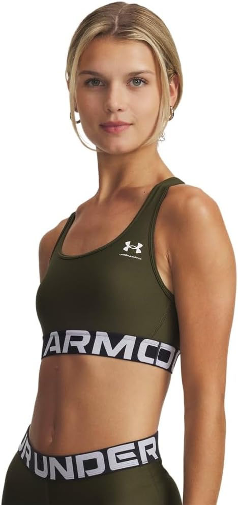 Under Armour Womens HeatGear Authentics Mid Impact Branded Sports Bra