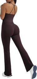 OMKAGI 2 Piece Workout Sets for Women Padded Tank Tops Flare Leggings Pilates Outfits