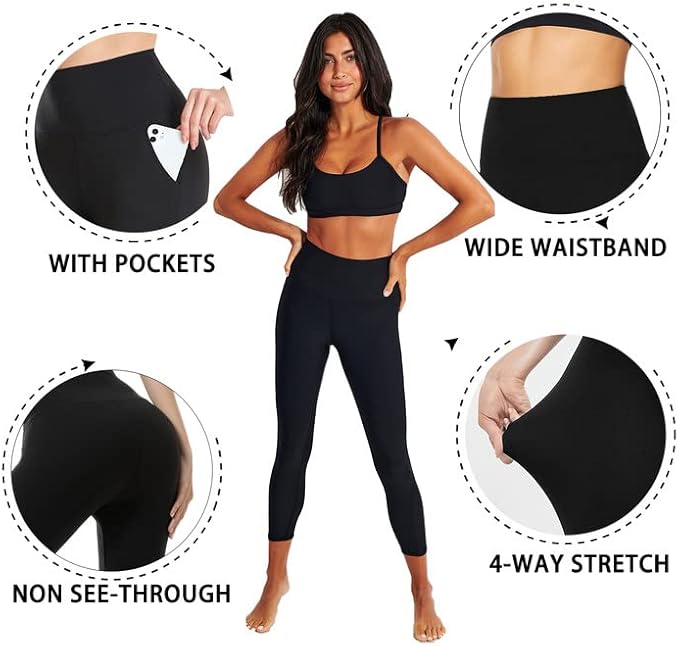 MOREFEEL Leggings with Pockets for Women, High Waisted Tummy Control Workout Hip Lift Yoga Pants Activewear