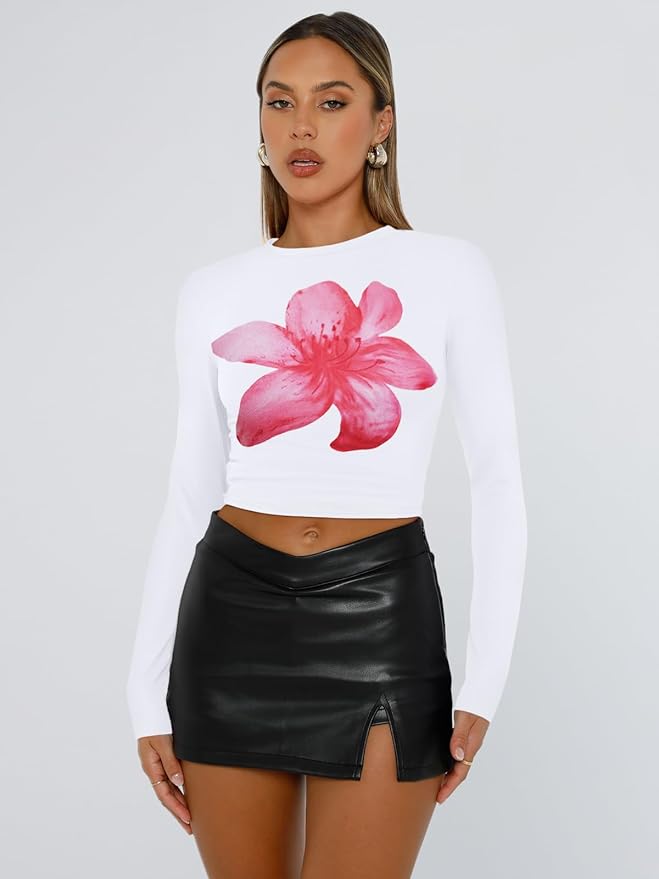 Trendy Queen Womens Long Sleeve T Shirts Fall Fashion 2026 Basic Crop Tops Going Out Outfits Y2k Clothes
