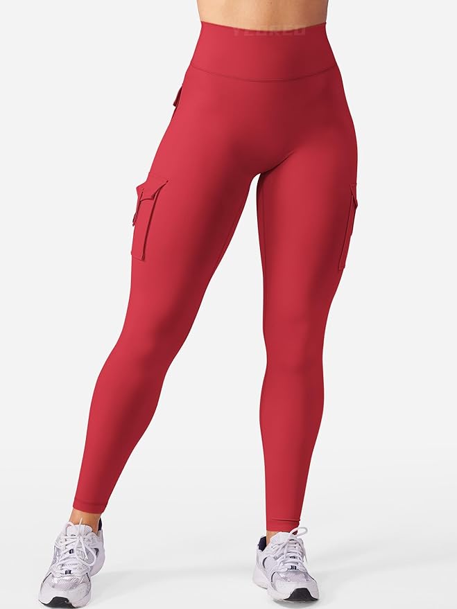 YEOREO CoreFlex Workout Cargo Leggings with Pockets for Women Hidden Scrunch Butt Lifting Leggings Gym Yoga Pants