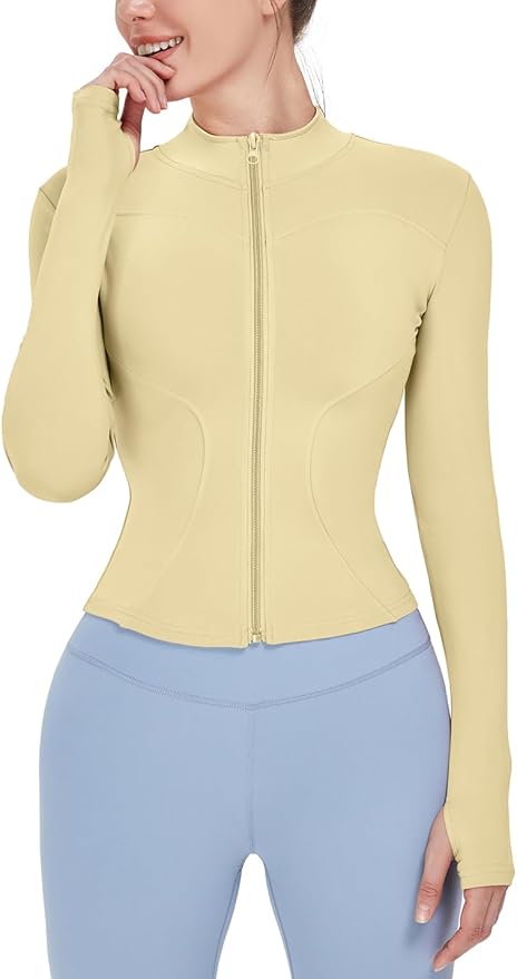 Locachy Women's Lightweight Stretchy Workout Full Zip Running Track Jacket with Thumb Holes