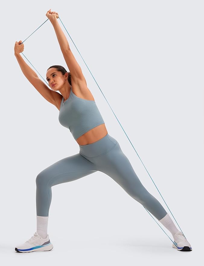 CRZ YOGA Seamless Ribbed High Neck Crop Tank Tops for Women - Longline Racerback Padded Sports Bras
