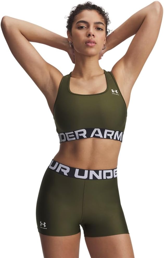 Under Armour Womens HeatGear Authentics Mid Impact Branded Sports Bra
