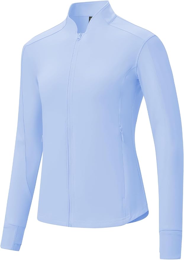 BGOWATU Women's Workout Athletic Jacket Full Zip Running Jackets Gym Yoga Track Tops with Pockets Thumb Hole