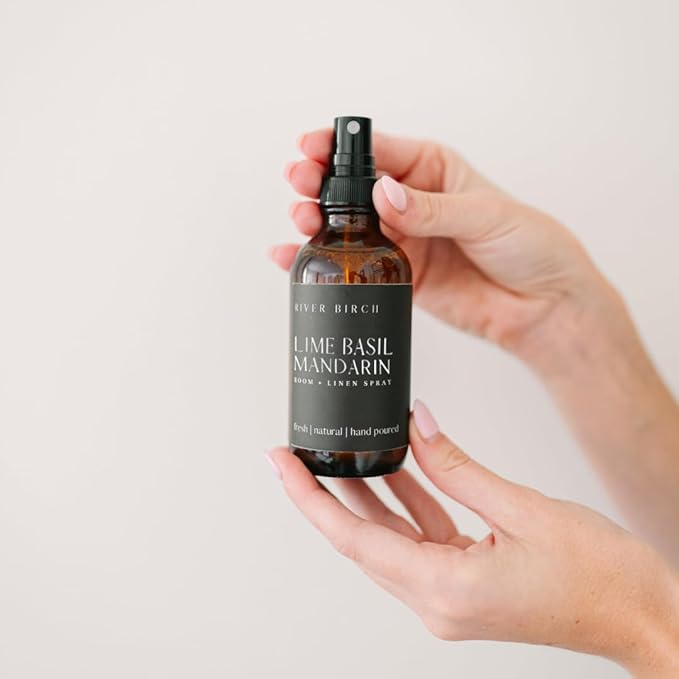 River Birch Lime Basil Mandarin Scented Linen and Room Spray | Home Fragrance | 4 oz Glass Amber Bottle | Luxury Signature Scent | Handmade in Texas