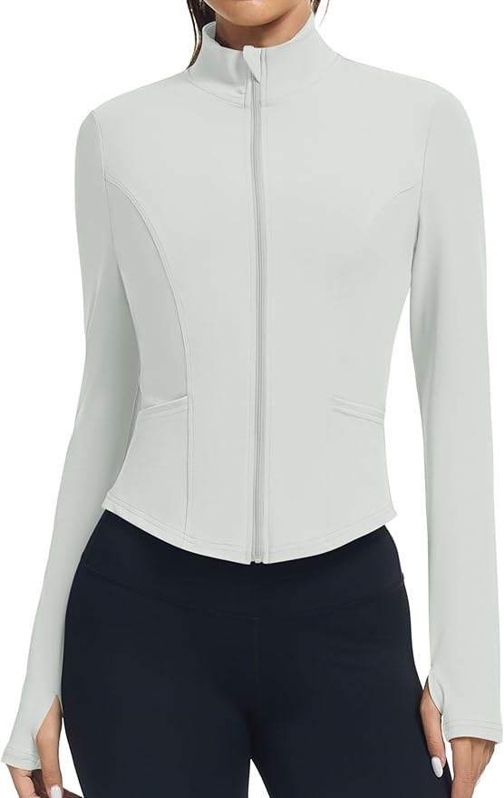 LOMON Women's Athletic Jackets Cropped Long Sleeve Workout Tops Yoga Zip Up Jackets Gym Tops Golf Shirts