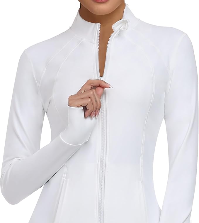 Women's Athletic Full Zip Lightweight Workout Jacket With Pockets Running Slim Fit Yoga Sportwear With Thumb Holes