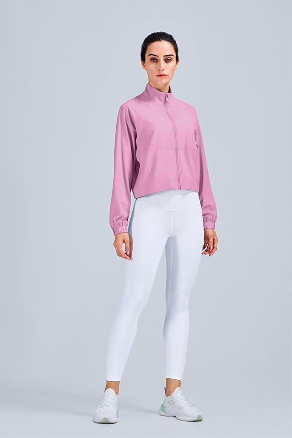 altiland Women's Athletic Running Yoga Gym Track Zip Up Cropped Jackets UPF 50+ Sun Protection Long Sleeve Workout Shirts