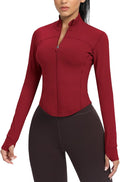 AVGO Women's Cropped Running Workout Jackets Zip Slim Fit Athletic Tops with Thumb Holes