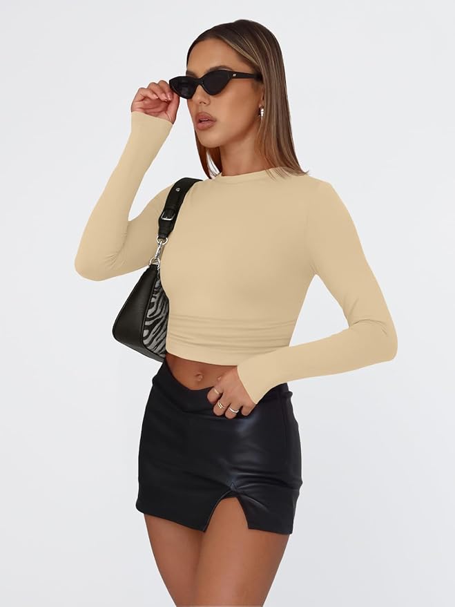 Trendy Queen Womens Long Sleeve T Shirts Fall Fashion 2026 Basic Crop Tops Going Out Outfits Y2k Clothes