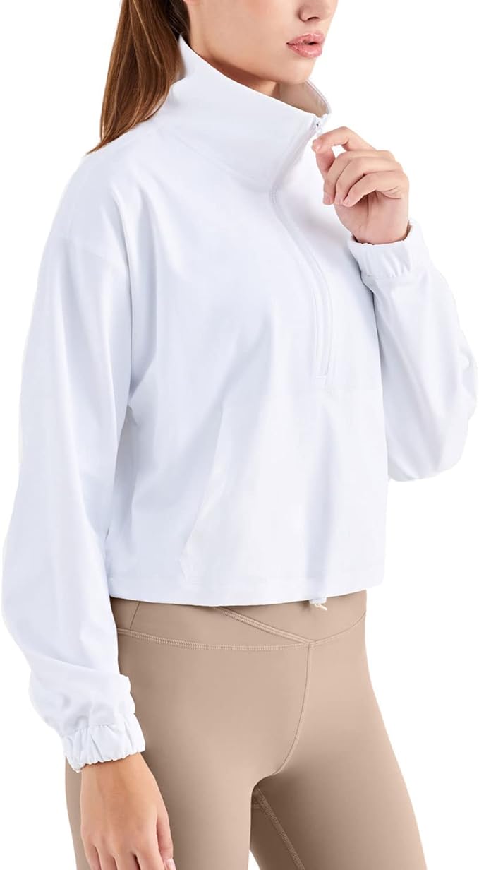 altiland Half Zip Pullover Cropped Jackets for Women Long Sleeve Workout Athletic Running Yoga Shirts