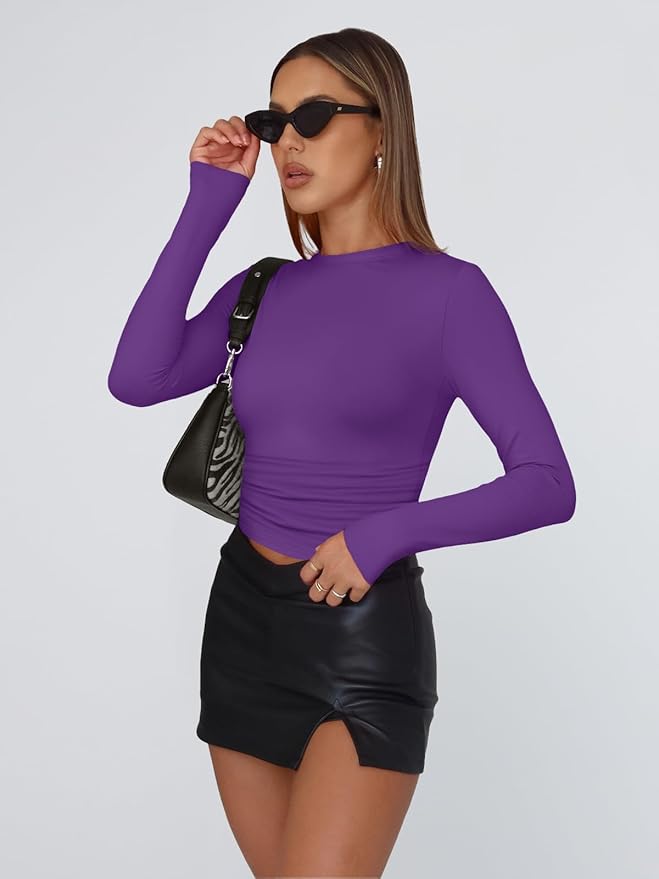 Trendy Queen Womens Long Sleeve T Shirts Fall Fashion 2026 Basic Crop Tops Going Out Outfits Y2k Clothes