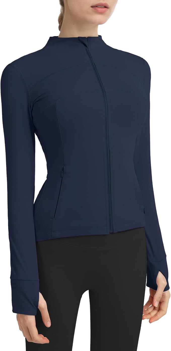 Gacaky Women's Slim Fit Workout Running Track Jackets Full Zip-up Yoga Athletic Jacket with Thumb Holes