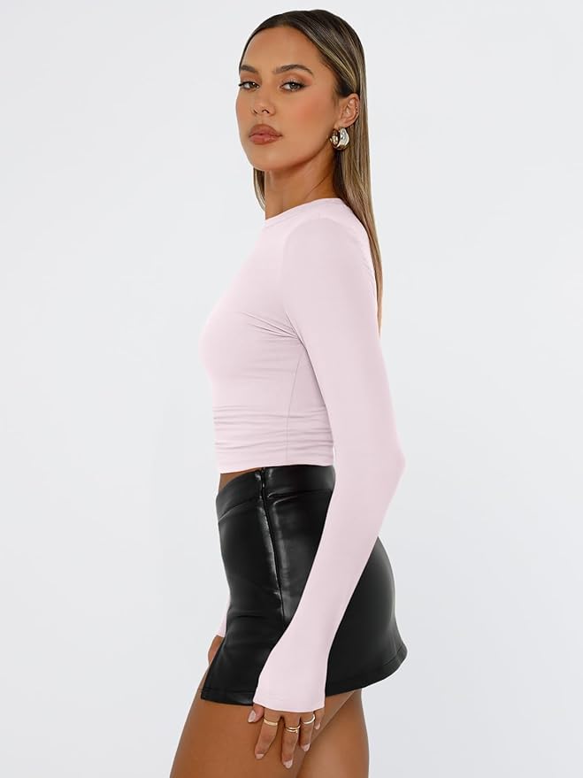 Trendy Queen Womens Long Sleeve T Shirts Fall Fashion 2026 Basic Crop Tops Going Out Outfits Y2k Clothes