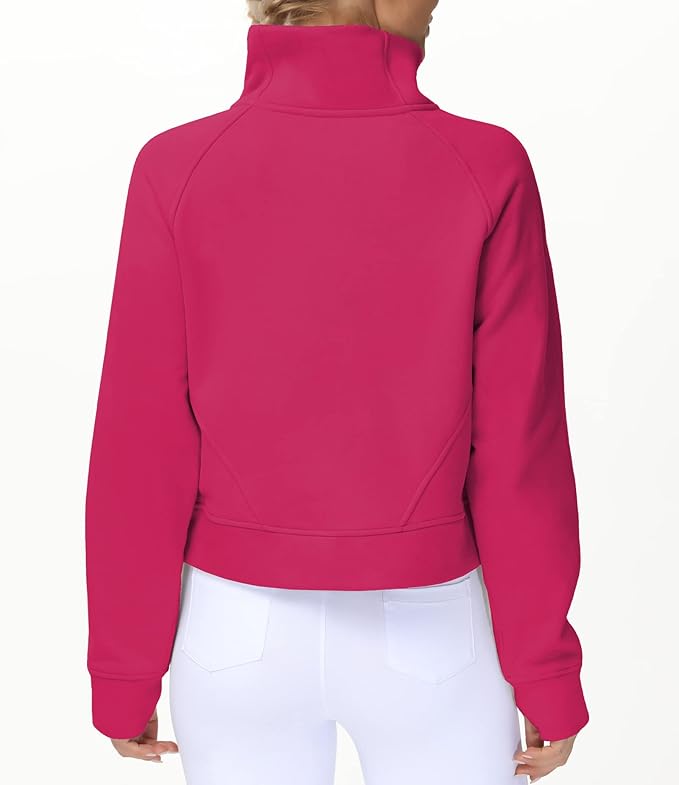 THE GYM PEOPLE Womens' Half Zip Pullover Fleece Stand Collar Crop Sweatshirt with Pockets Thumb Hole