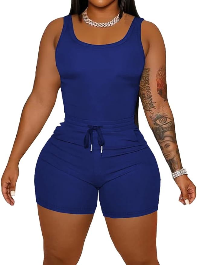 HBQ Women 2 Piece Outfits Sleeveless Tank Tops Biker Short Workout Jogger Sets Summer