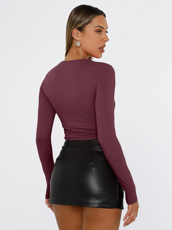 Trendy Queen Womens Long Sleeve T Shirts Fall Fashion 2026 Basic Crop Tops Going Out Outfits Y2k Clothes