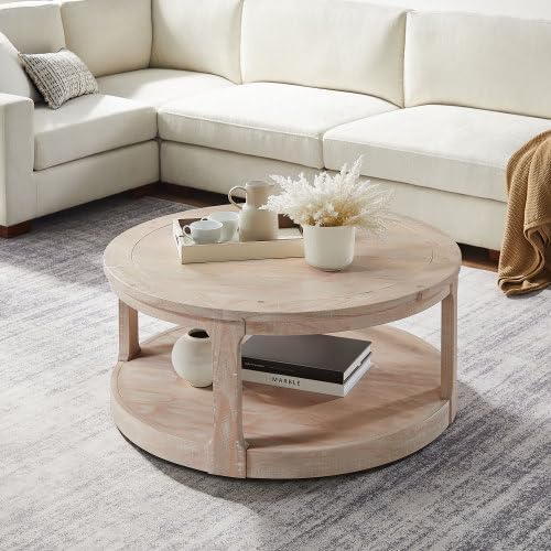 40" Round Wood Coffee Table, 2 Tier Modern Center Table with Roller Wheels,Solid Wood+MDF, Easy Assembly, Accent Table for Living Room, Apartment, Small Space.(Oak)