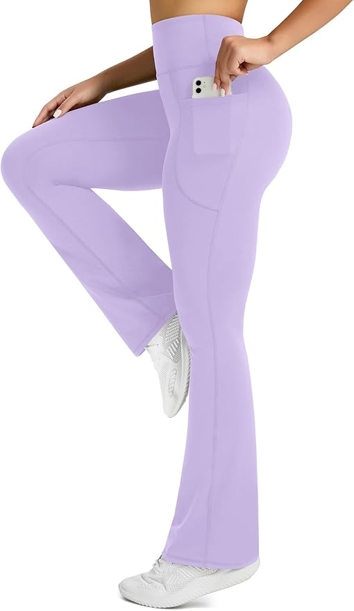 Womens Flared Yoga Pants with Pockets, High Waisted Flare Leggings Bell Bottom Bootcut Yoga Dress Pants