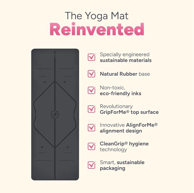 Liforme Original Yoga Mat – Free Yoga Bag Included - Patented Alignment System, Warrior-like Grip, Non-slip, Eco-friendly, sweat-resistant, long, wide, 4.2mm thick mat for comfort