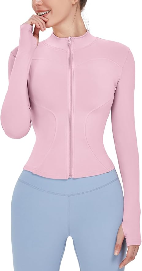 Locachy Women's Lightweight Stretchy Workout Full Zip Running Track Jacket with Thumb Holes
