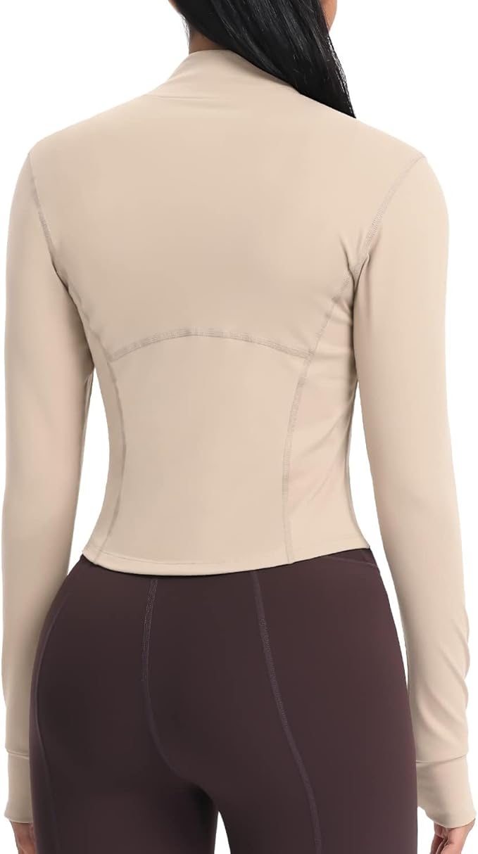 Women BBL Jacket Full Zip UP Workout Athletic Cropped Jacket wIth Thumb Holes Running Yoga Sportswear