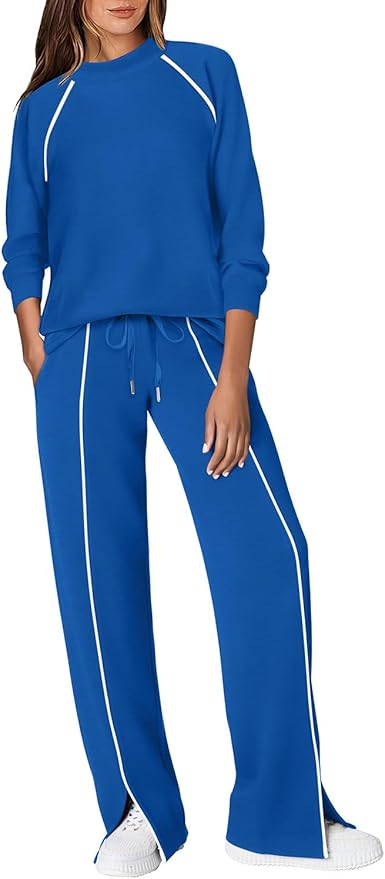 WIHOLL Lounge Sets for Women 2 Piece Fall Outfits 2025 Wide Leg Pant Matching Sets Womens Clothing