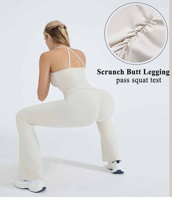 OMKAGI 2 Piece Workout Sets for Women Padded Tank Tops Flare Leggings Pilates Outfits
