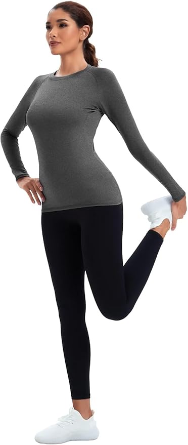 NebuKinex 5 Pack Women's Compression Shirt Long Sleeve Workout Tops Athletic Baselayer Quick Dry Gym Yoga Running T-Shirt