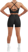 SUUKSESS Women Seamless 2 Piece Workout Sets Criss Cross Sports Bra High Waist Booty Shorts