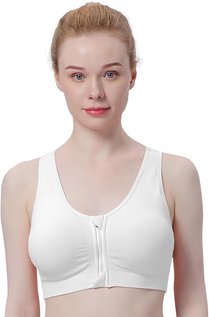 Women's Zip Front Sports Bra Wireless Post-Surgery Bra Active Yoga Sports Bras
