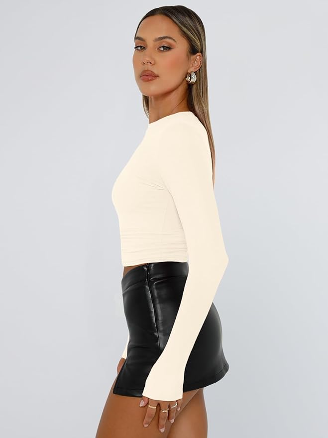 Trendy Queen Womens Long Sleeve T Shirts Fall Fashion 2026 Basic Crop Tops Going Out Outfits Y2k Clothes