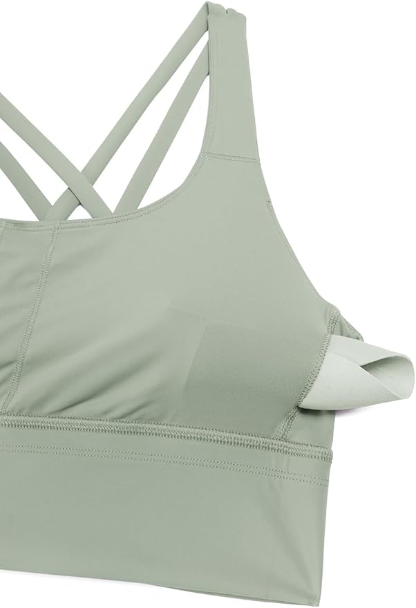 CRZ YOGA Naked Feeling Strappy Longline Sports Bras for Women - Medium Impact Criss Cross Yoga Padded Workout Crop Top