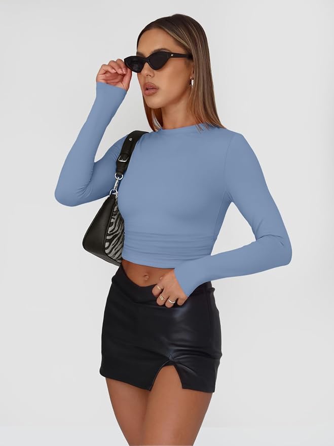 Trendy Queen Womens Long Sleeve T Shirts Fall Fashion 2026 Basic Crop Tops Going Out Outfits Y2k Clothes