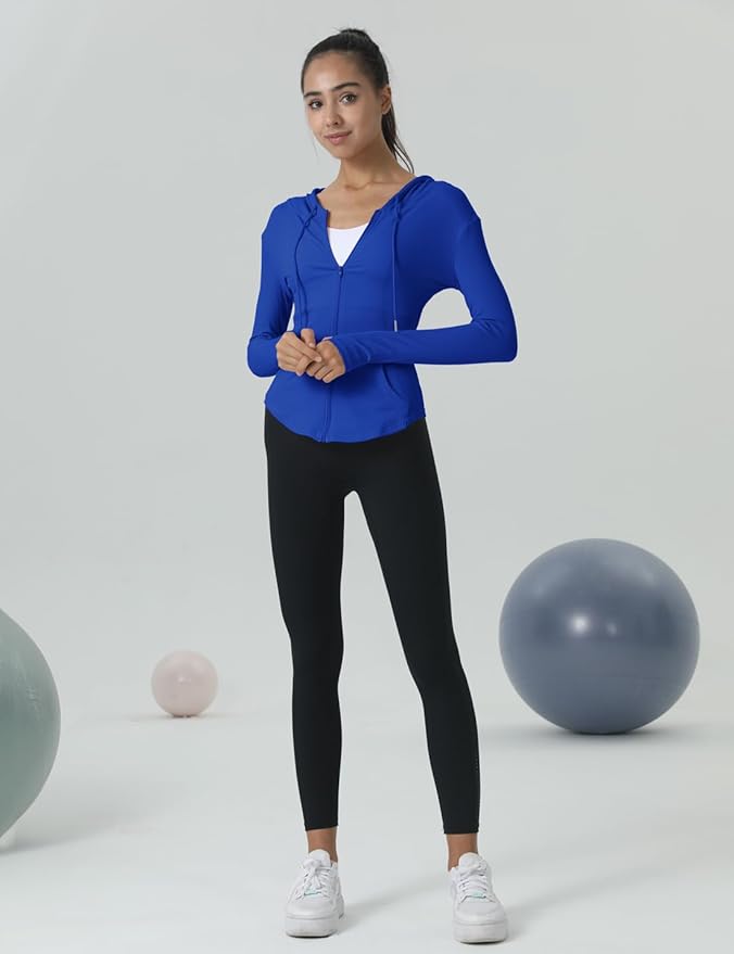 Locachy Womens Slim Fit Full Zip Hoodie Athletic Jacket Yoga Workout Running Jackets with Thumb Holes