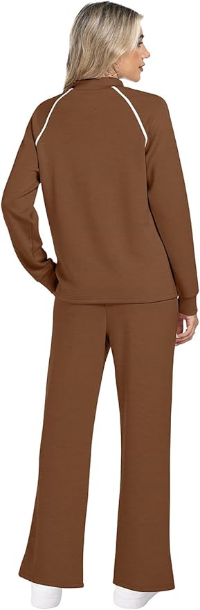 WIHOLL Lounge Sets for Women 2 Piece Fall Outfits 2025 Wide Leg Pant Matching Sets Womens Clothing
